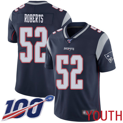New England Patriots Football #52 100th Limited Navy Blue Youth Elandon Roberts Home NFL Jersey->youth nfl jersey->Youth Jersey